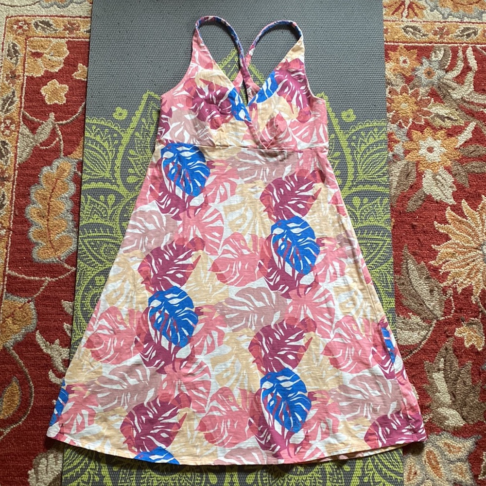 Patagonia Amber Dawn Summer dress Tarkine Fern Pink floral organic cotton small